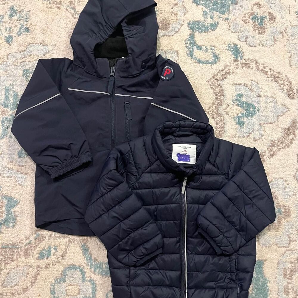 Polarn O Pyret Navy Blue Shell Jacket & Puffer Coat Set